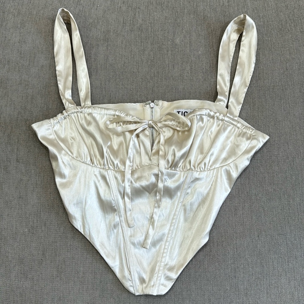 Champagne Satin Asymmetrical Corset Crop Top